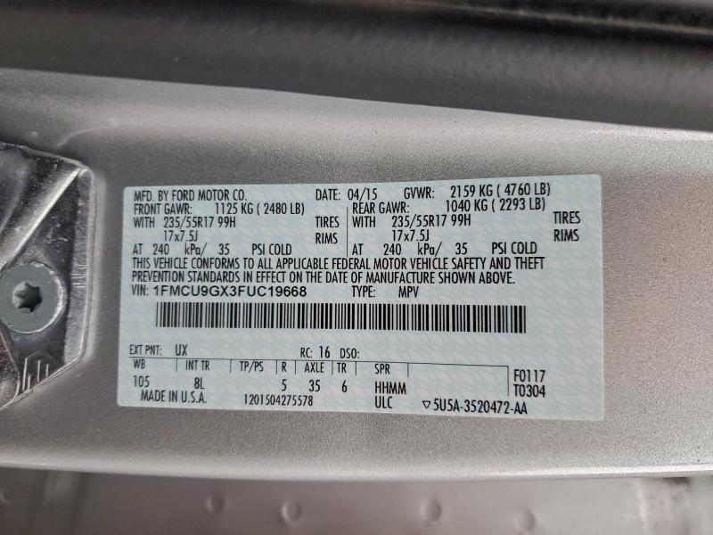 Photo 14 from auction – 2015 FORD ESCAPE SE with VIN 1FMCU9GX3FUC19668