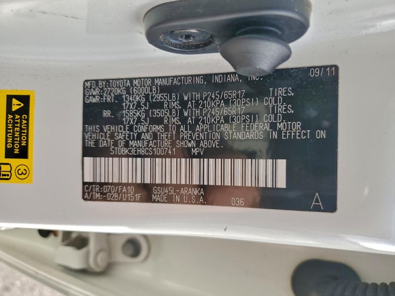 Photo 14 from auction – 2012 TOYOTA HIGHLANDER with VIN 5TDBK3EH8CS100741
