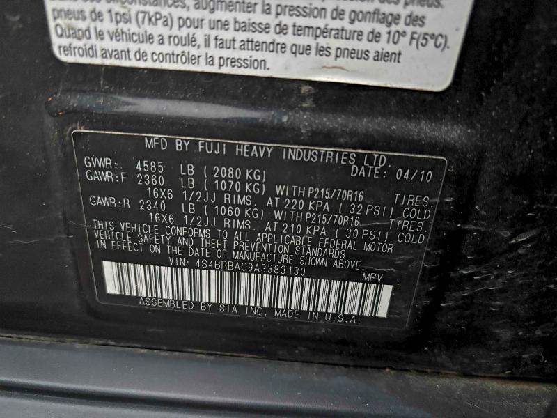 Photo 10 from auction – 2010 SUBARU OUTBACK 2. with VIN 4S4BRBAC9A3383130