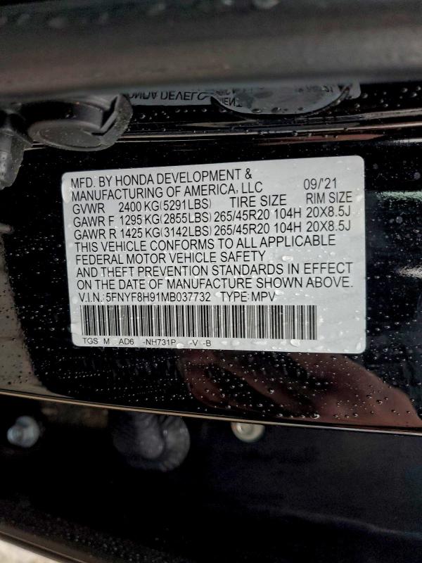 Photo 14 from auction – 2021 HONDA PASSPORT T with VIN 5FNYF8H91MB037732