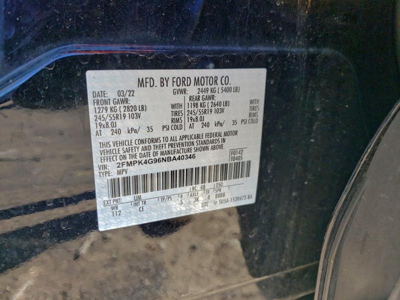 Photo 14 from auction – 2022 FORD EDGE SE with VIN 2FMPK4G96NBA40346