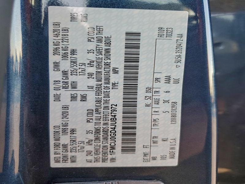 Photo 14 from auction – 2018 FORD ESCAPE SE with VIN 1FMCU0GD4JUB47972