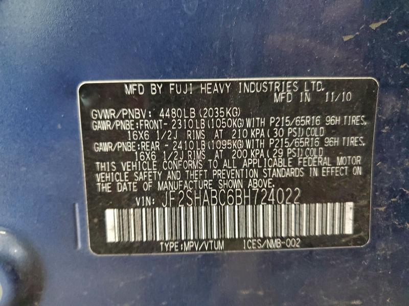 Photo 14 from auction – 2011 SUBARU FORESTER 2 with VIN JF2SHABC6BH724022
