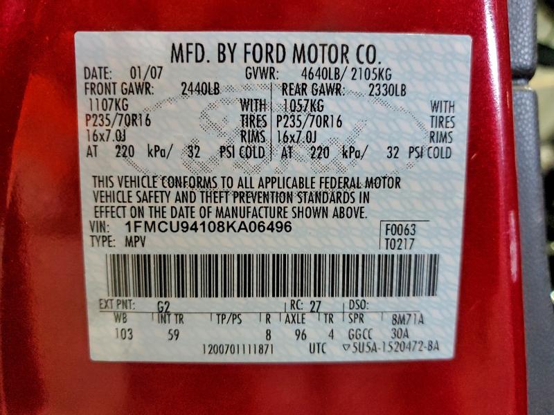 Photo 14 from auction – 2008 FORD ESCAPE LIM with VIN 1FMCU94108KA06496