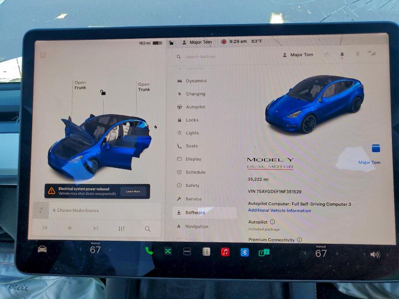 Photo 9 from auction – 2022 TESLA MODEL Y with VIN 7SAYGDEF1NF351529