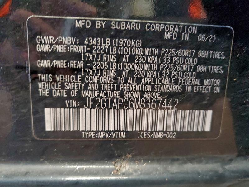Photo 14 from auction – 2021 SUBARU CROSSTREK with VIN JF2GTAPC6M8367442