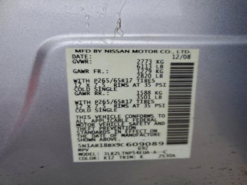 Photo 14 from auction – 2009 NISSAN PATHFINDER with VIN 5N1AR18BX9C609089