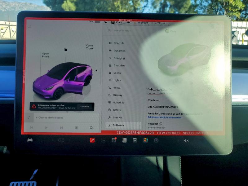 Photo 9 from auction – 2022 TESLA MODEL Y with VIN 7SAYGDEF5NF405429