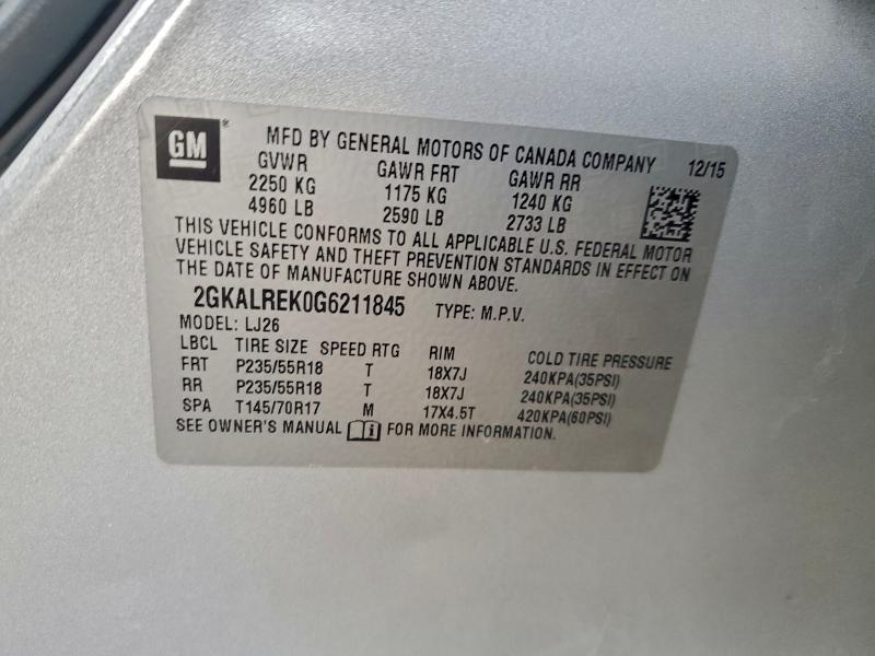 Photo 14 from auction – 2016 GMC TERRAIN with VIN 2GKALREK0G6211845