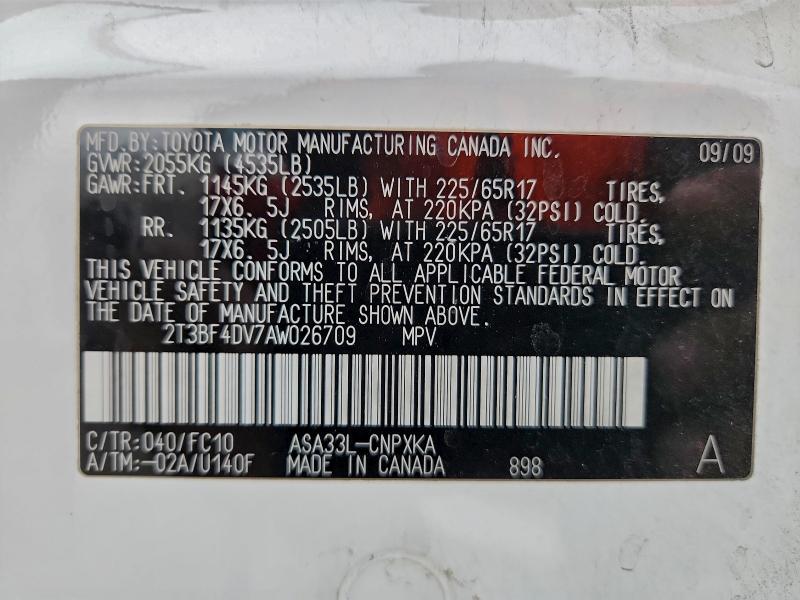 Photo 14 from auction – 2010 TOYOTA RAV4 with VIN 2T3BF4DV7AW026709