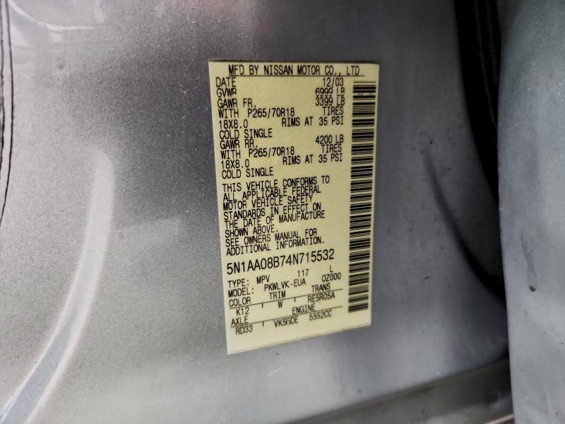 Photo 14 from auction – 2004 NISSAN ARMADA SE with VIN 5N1AA08B74N715532