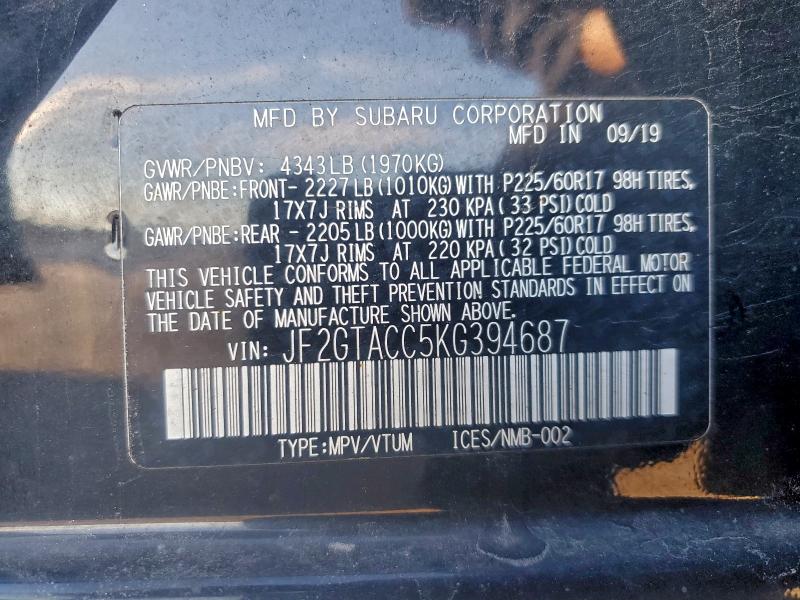Photo 14 from auction – 2019 SUBARU CROSSTREK with VIN JF2GTACC5KG394687