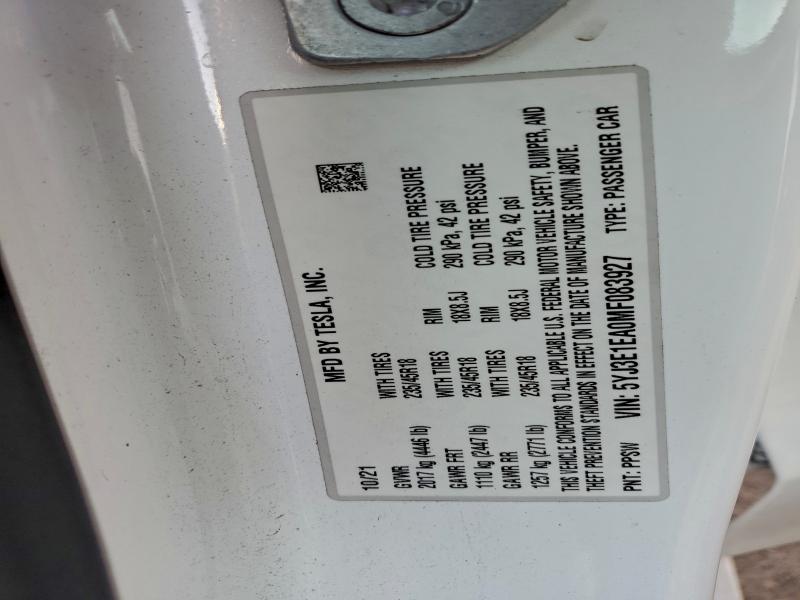 Photo 14 from auction – 2021 TESLA MODEL 3 with VIN 5YJ3E1EA0MF083927