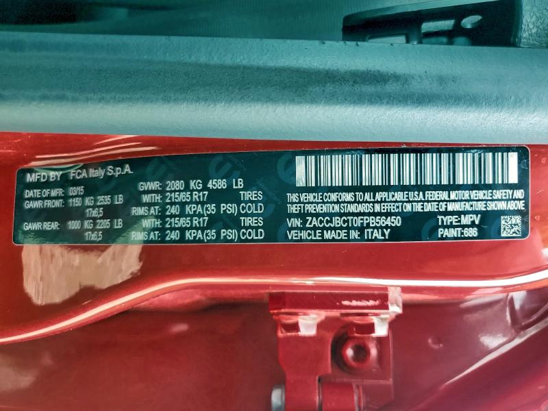 Photo 14 from auction – 2015 JEEP RENEGADE with VIN ZACCJBCT0FPB56450