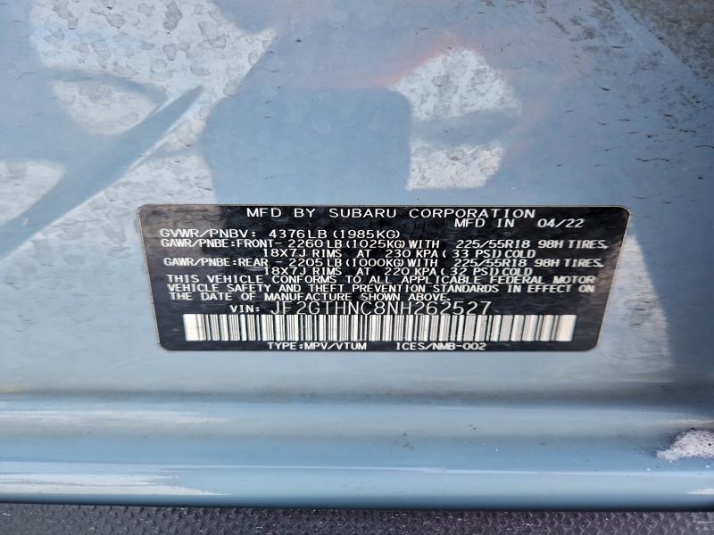 Photo 14 from auction – 2022 SUBARU CROSSTREK with VIN JF2GTHNC8NH262527