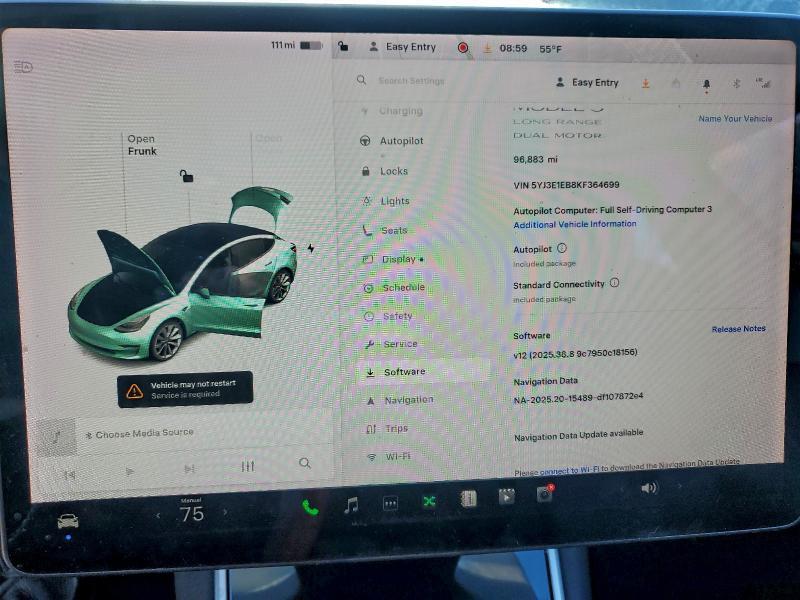 Photo 9 from auction – 2019 TESLA MODEL 3 with VIN 5YJ3E1EB8KF364699