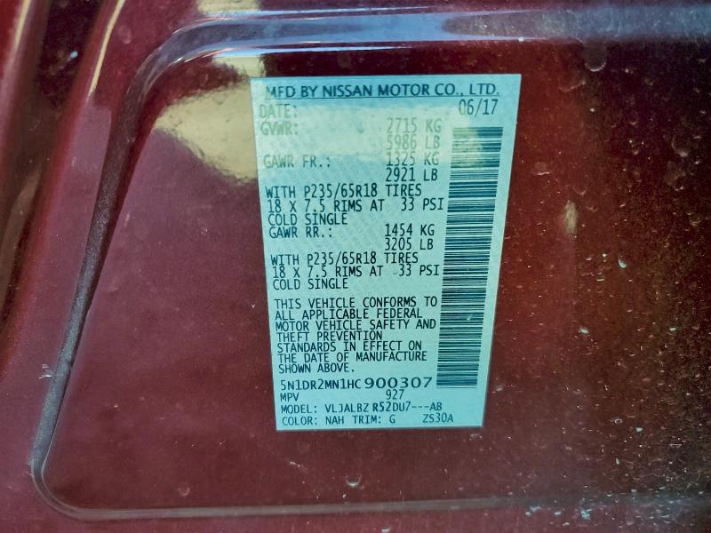 Photo 14 from auction – 2017 NISSAN PATHFINDER with VIN 5N1DR2MN1HC900307