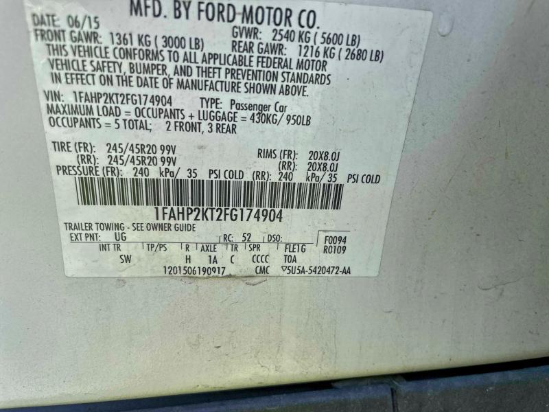 Photo 10 from auction – 2015 FORD TAURUS SHO with VIN 1FAHP2KT2FG174904