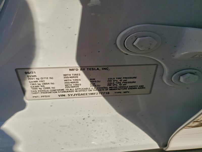 Photo 14 from auction – 2021 TESLA MODEL Y with VIN 5YJYGAEE1MF217718
