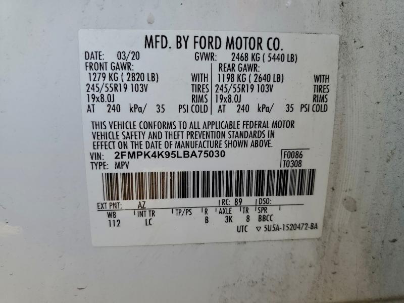 Photo 14 from auction – 2020 FORD EDGE TITAN with VIN 2FMPK4K95LBA75030