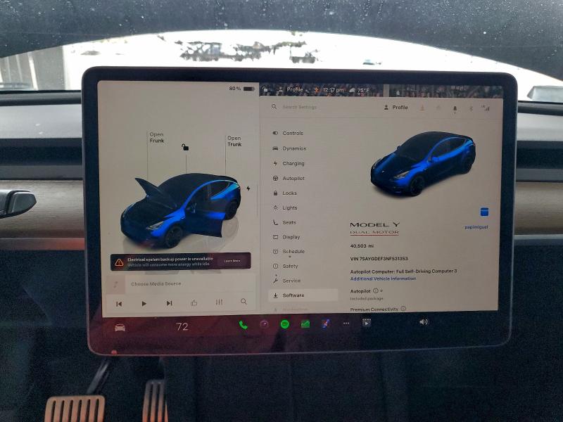 Photo 9 from auction – 2022 TESLA MODEL Y with VIN 7SAYGDEF3NF531353