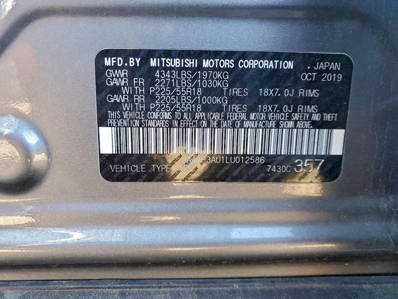 Photo 14 from auction – 2020 MITSUBISHI OUTLANDER with VIN JA4AP3AU1LU012586