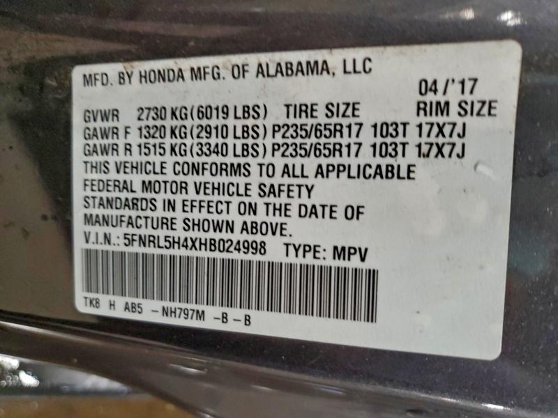 Photo 14 from auction – 2017 HONDA ODYSSEY EX with VIN 5FNRL5H4XHB024998