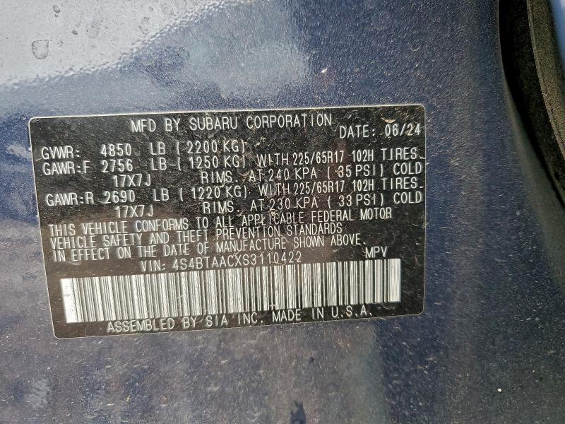 Photo 14 from auction – 2025 SUBARU OUTBACK with VIN 4S4BTAACXS3110422