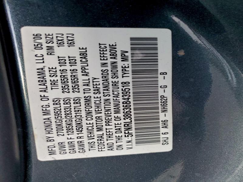 Photo 14 from auction – 2006 HONDA ODDYSSEY with VIN 5FNRL38636B439518