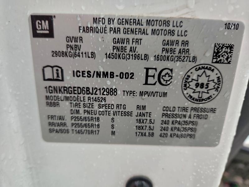 Zdjęcie 14 z aukcji – 2011 CHEVROLET TRAVERSE L z VIN 1GNKRGED6BJ212988