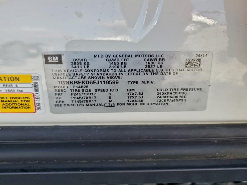 Photo 14 from auction – 2015 CHEVROLET TRAVERSE L with VIN 1GNKRFKD6FJ119599