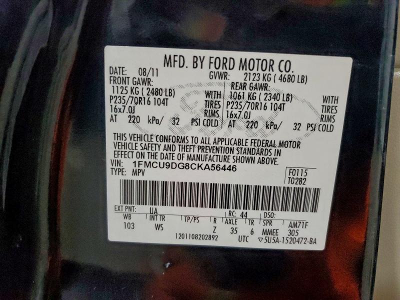 Photo 14 from auction – 2012 FORD ESCAPE XLT with VIN 1FMCU9DG8CKA56446