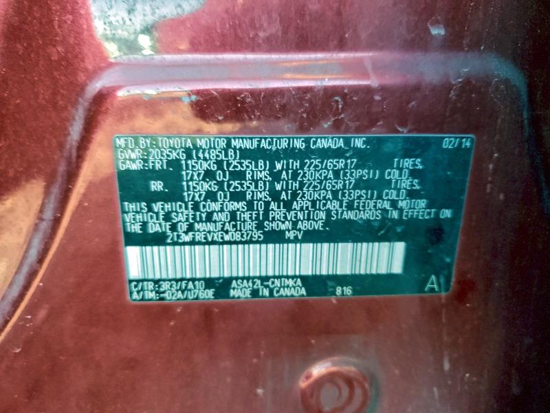 Photo 14 from auction – 2014 TOYOTA RAV4 XLE with VIN 2T3WFREVXEW083795