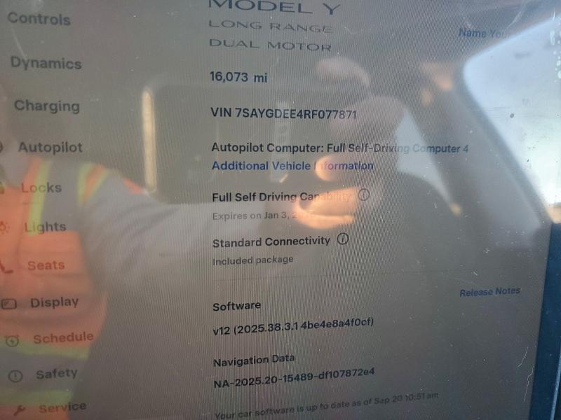 Photo 9 from auction – 2024 TESLA MODEL Y with VIN 7SAYGDEE4RF077871