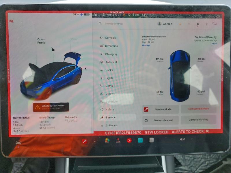 Photo 9 from auction – 2020 TESLA MODEL 3 with VIN 5YJ3E1EB2LF649870