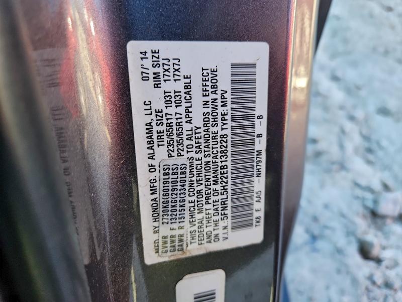 Photo 14 from auction – 2014 HONDA ODYSSEY LX with VIN 5FNRL5H22EB138228