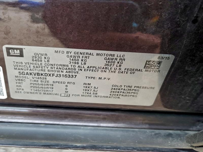 Photo 14 from auction – 2015 BUICK ENCLAVE with VIN 5GAKVBKDXFJ316337