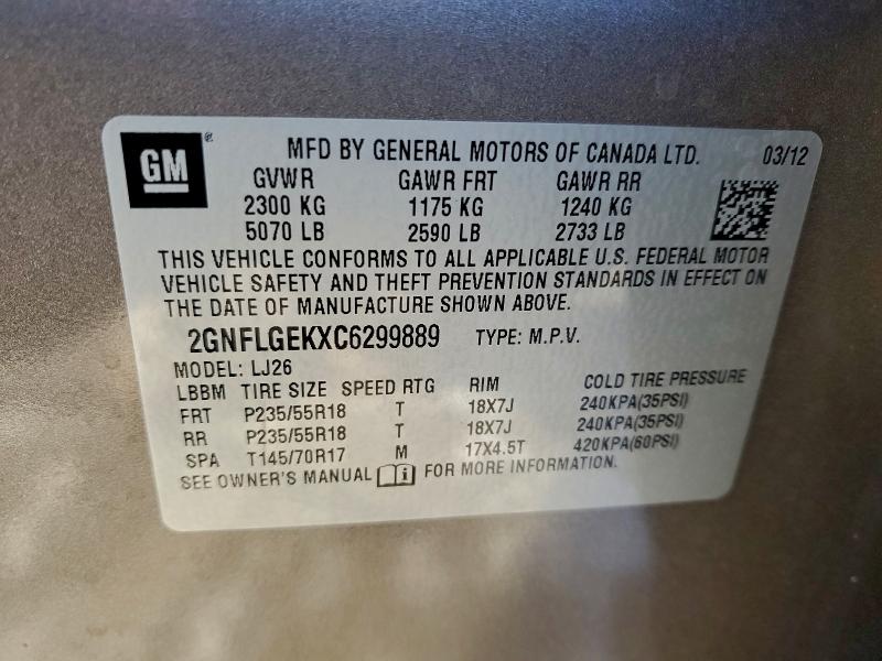 Photo 14 from auction – 2012 CHEVROLET EQUINOX LT with VIN 2GNFLGEKXC6299889