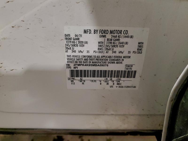 Photo 14 from auction – 2021 FORD EDGE TITAN with VIN 2FMPK4K95MBA09076