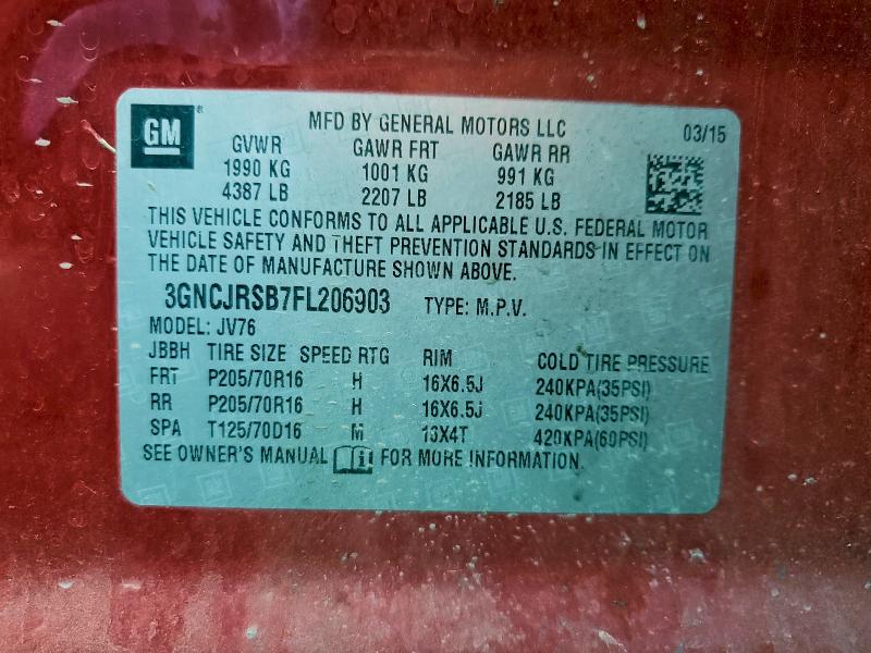 Photo 14 from auction – 2015 CHEVROLET TRAX 1LT with VIN 3GNCJRSB7FL206903