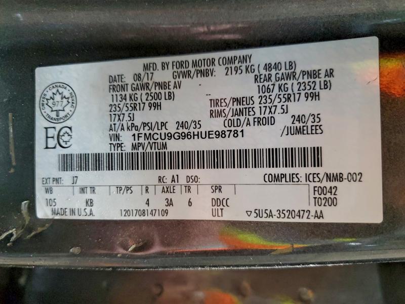 Photo 14 from auction – 2017 FORD ESCAPE with VIN 1FMCU9G96HUE98781