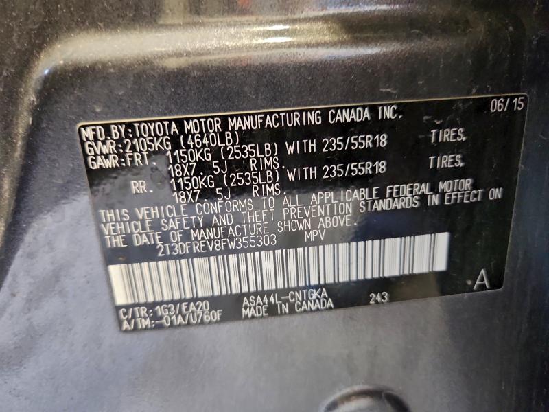 Photo 14 from auction – 2015 TOYOTA RAV4 LIMIT with VIN 2T3DFREV8FW355303