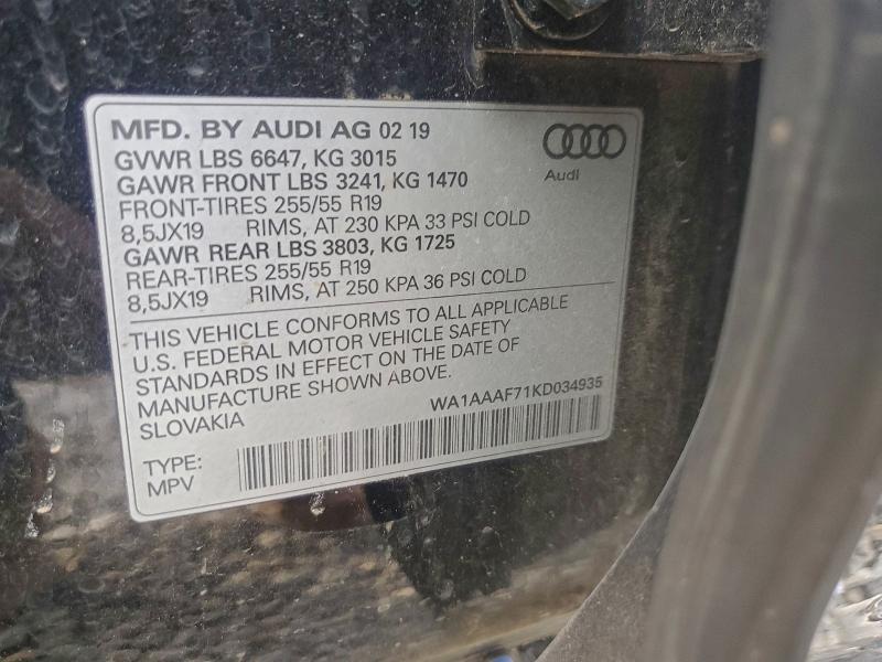 Photo 14 from auction – 2019 AUDI Q7 with VIN WA1AAAF71KD034935