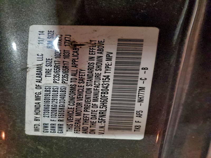 Photo 14 from auction – 2015 HONDA ODYSSEY EX with VIN 5FNRL5H60FB043154