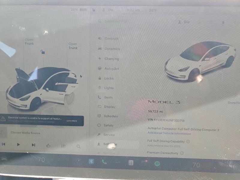 Photo 9 from auction – 2022 TESLA MODEL 3 with VIN 5YJ3E1EA2NF333718