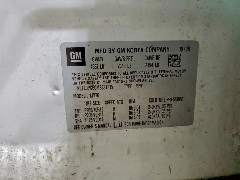 Photo 14 from auction – 2021 CHEVROLET TRAX 1LT with VIN KL7CJPSB0MB331315