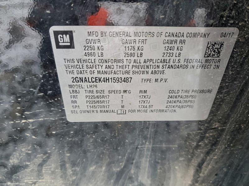 Photo 14 from auction – 2017 CHEVROLET EQUINOX LT with VIN 2GNALCEK4H1593487