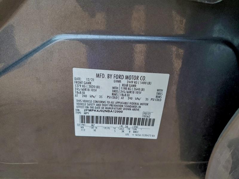 Photo 14 from auction – 2022 FORD EDGE SEL with VIN 2FMPK4J92NBA12990