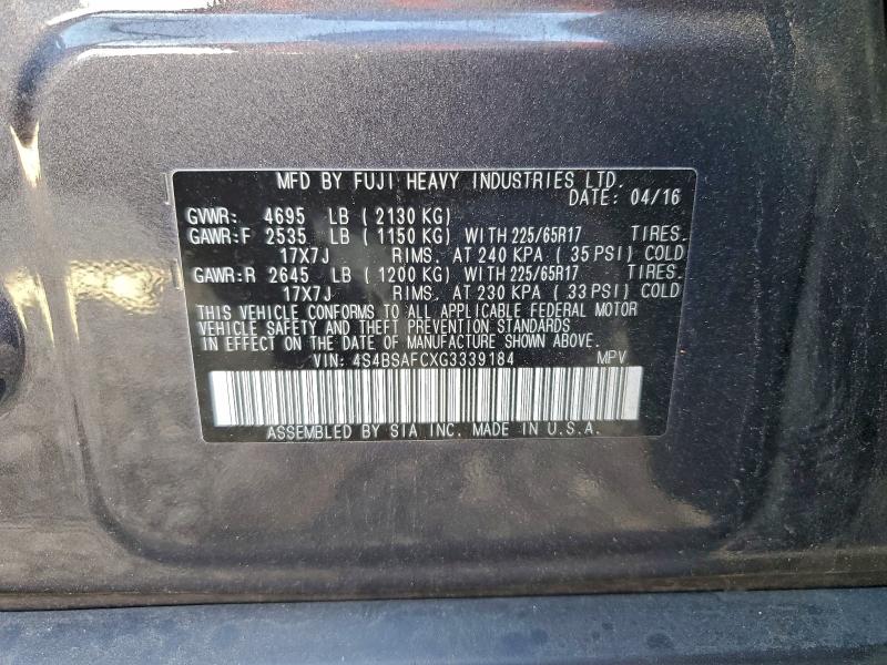 Photo 14 from auction – 2016 SUBARU OUTBACK 2. with VIN 4S4BSAFCXG3339184
