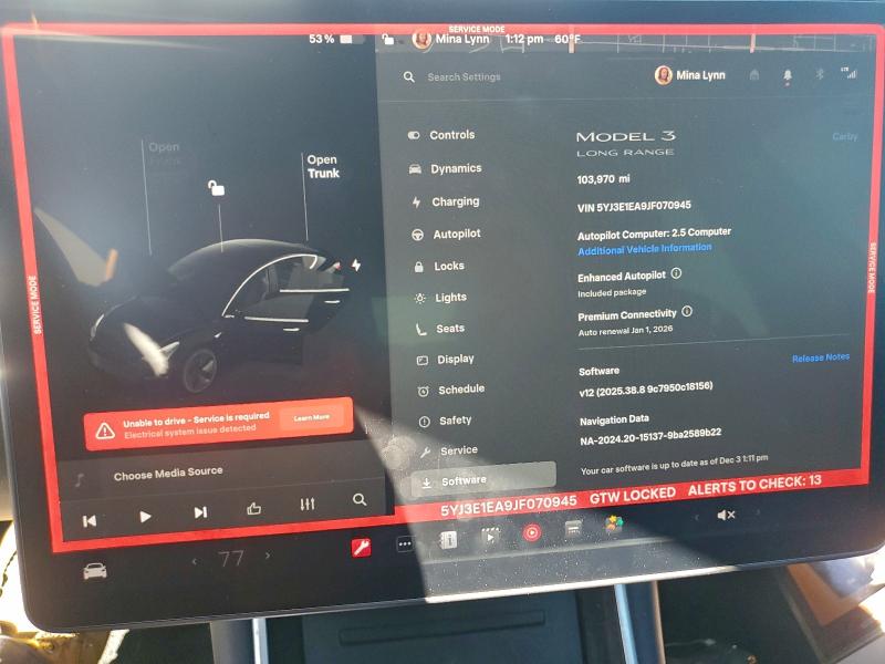 Photo 9 from auction – 2018 TESLA MODEL 3 with VIN 5YJ3E1EA9JF070945